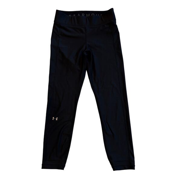 Under Armour Running Tights Womens Size Medium Black Heatgear Compression Crop - Picture 1 of 9